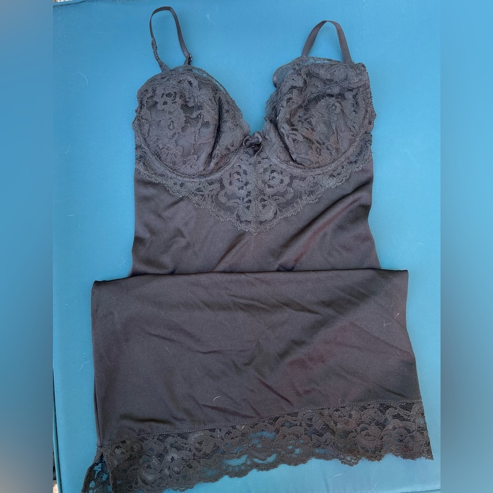 Black Satin Lace Adjustable Shape-wear Slip Size Small